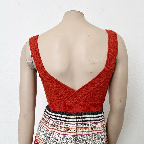 [Free People] Orange Boho Y2K Cable Knit Embroidered Striped Mini Dress Size 8 - Picture 4 of 9